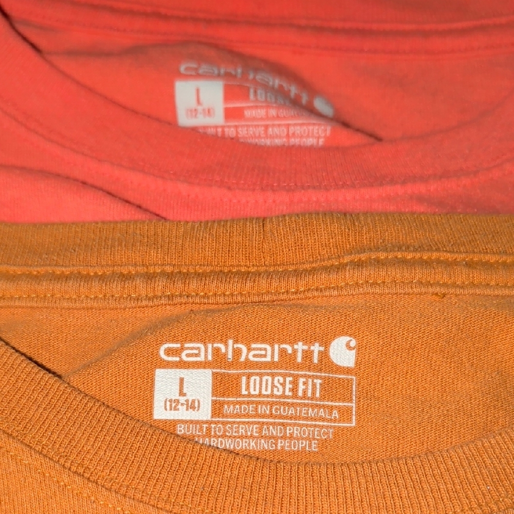 Carhartt Short Sleeve Pocket Tees 2PCS Lot Size L- Coral and Mustard Used Exc - Picture 5 of 6